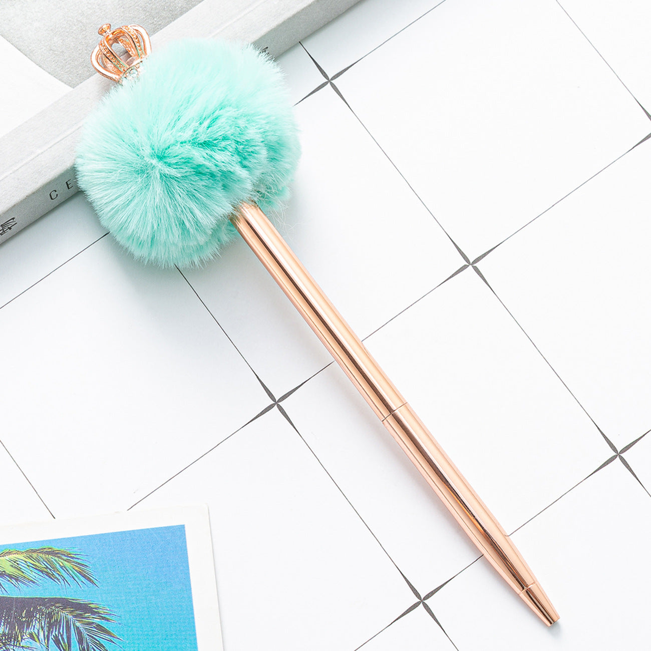 Rose Gold Ballpoint Puffball Pen